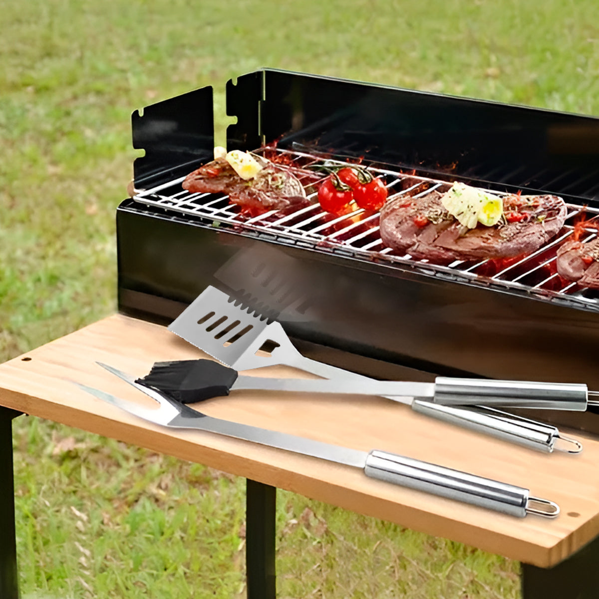 Kit Asado BBQ 20 Piezas Utensilios Cocina Acero Inoxidable BD-20