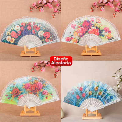 Abanico De Mano X2 Plegable Encaje Flores GM2024-340