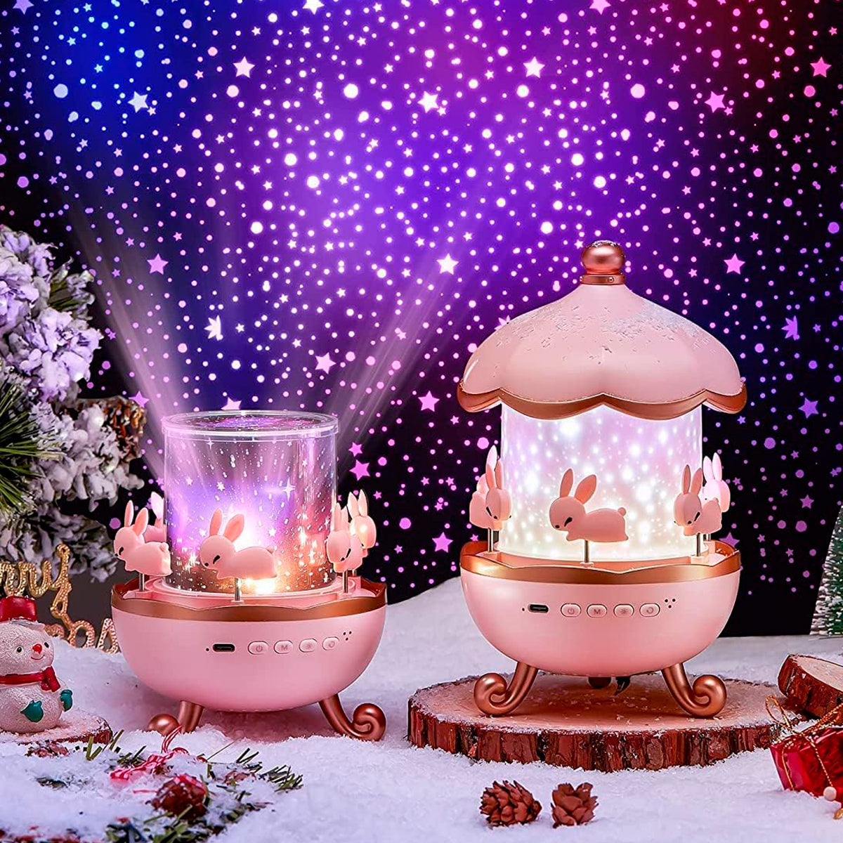 Lámpara Infantil Proyector 360° Conejitos Luz Nocturna Giratoria Con 6 Plantillas PTZ-17-6