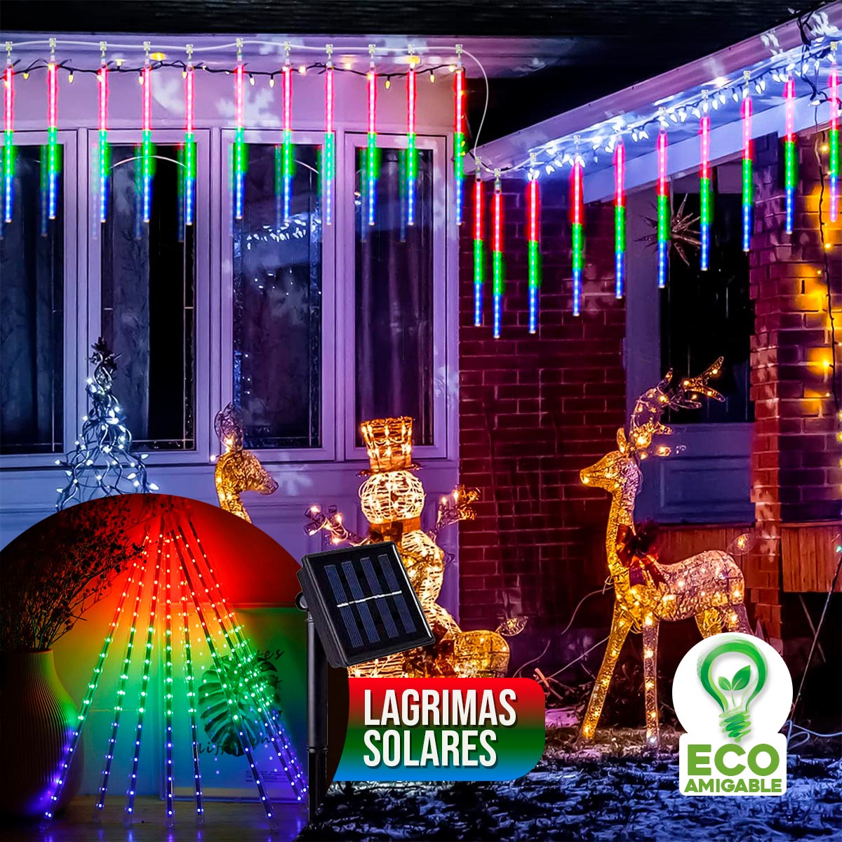 Luces Led Meteoro Solares 3 M Lagrimas 30 cm Decoración Navidad C2028