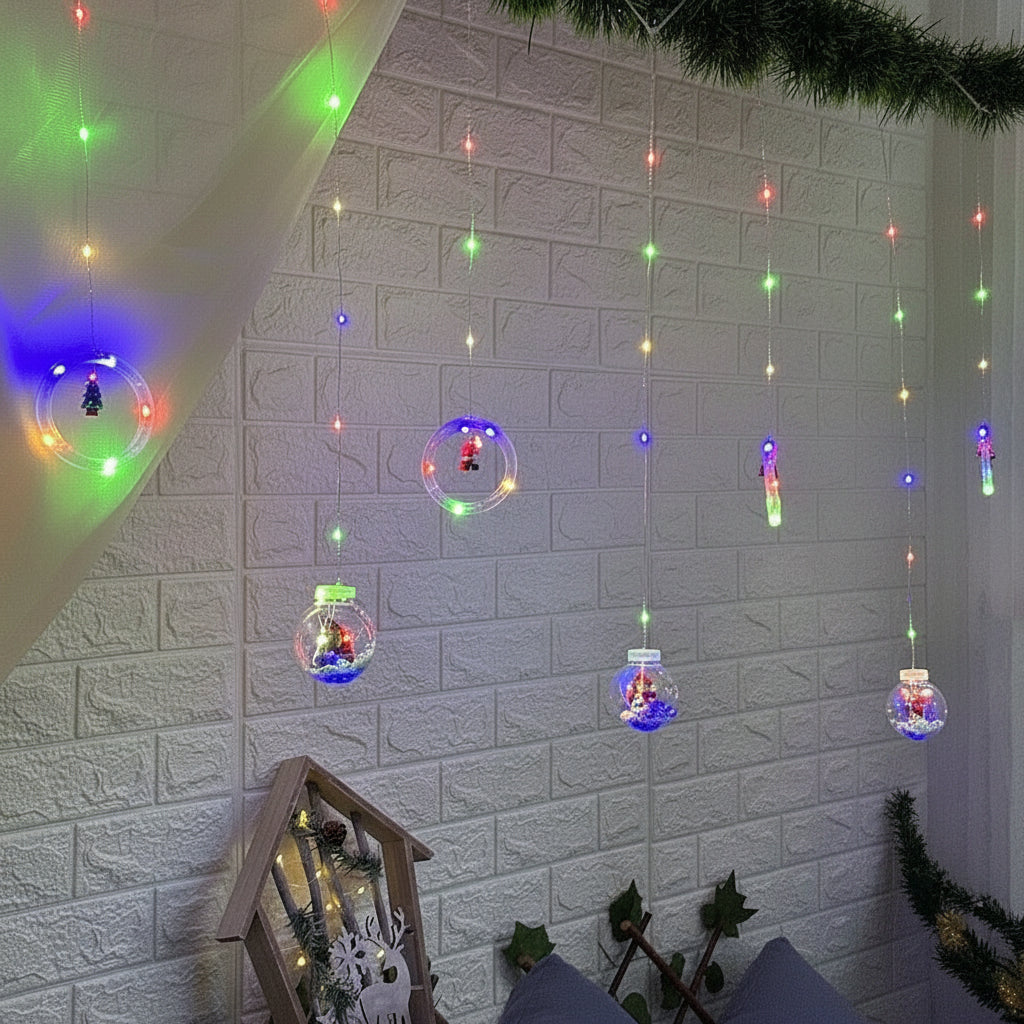 Cortina Intercalada Aros y Esferas 3M x 105 Led Navidad 1650A