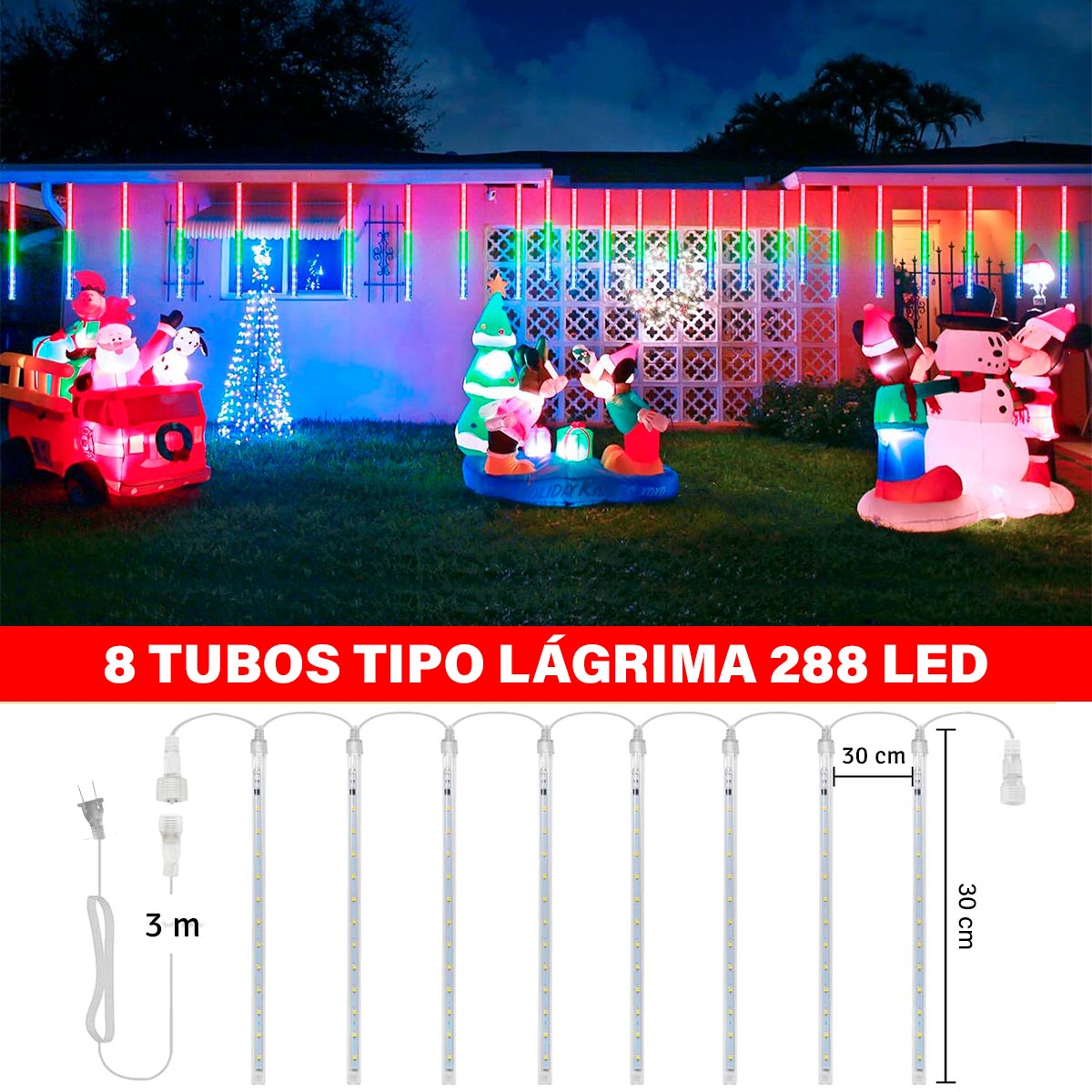 Luces Led Lagrima 2.3 M Meteoro 50 cm Decoración Navidad  ZE012