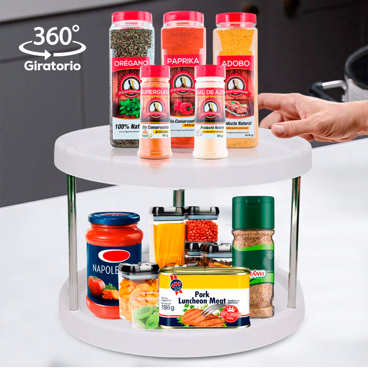 Organizador Giratorio De Cocina 2 Niveles Especiero 6802