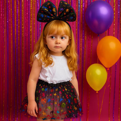 Set Halloween Brillante Falda y Diadema con Estampado Holográfico VE-15