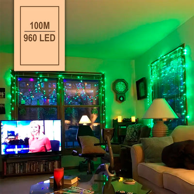 Luz LED Lineal 100 Metros 960 LED Extensión Navideña Cable Verde 1523A