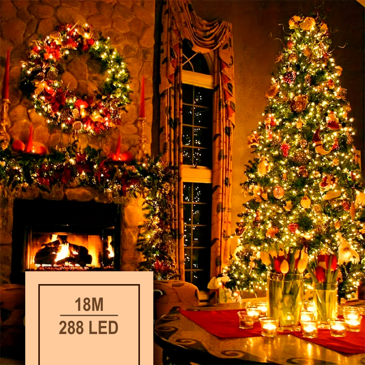 Luz LED Lineal 18 Metros 288 LED Extensión Navideña Cable Transparente 1470