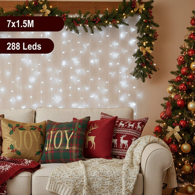 Luz Cascada 7x1.5 m Luces Navidad 288 LED Extensión Blanco SJ683-82