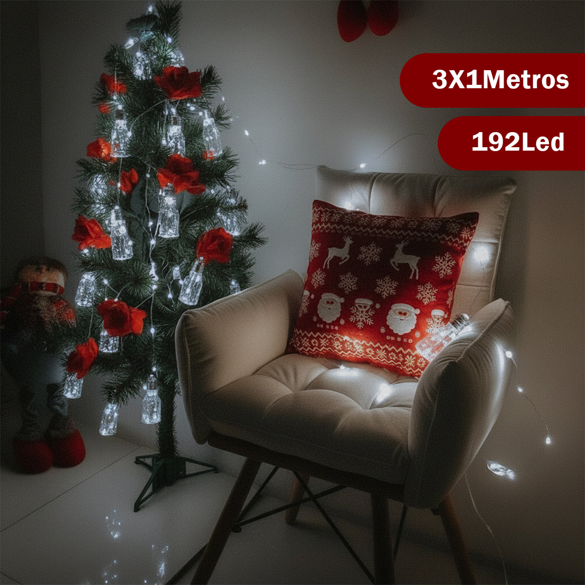 Cortina Micro LED 3 X 1 M Botellas 12 Tiras 192 Luces Blanco 1612