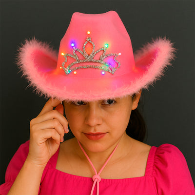Sombrero Vaquero Rosa LED Princesa Brillante MA-112