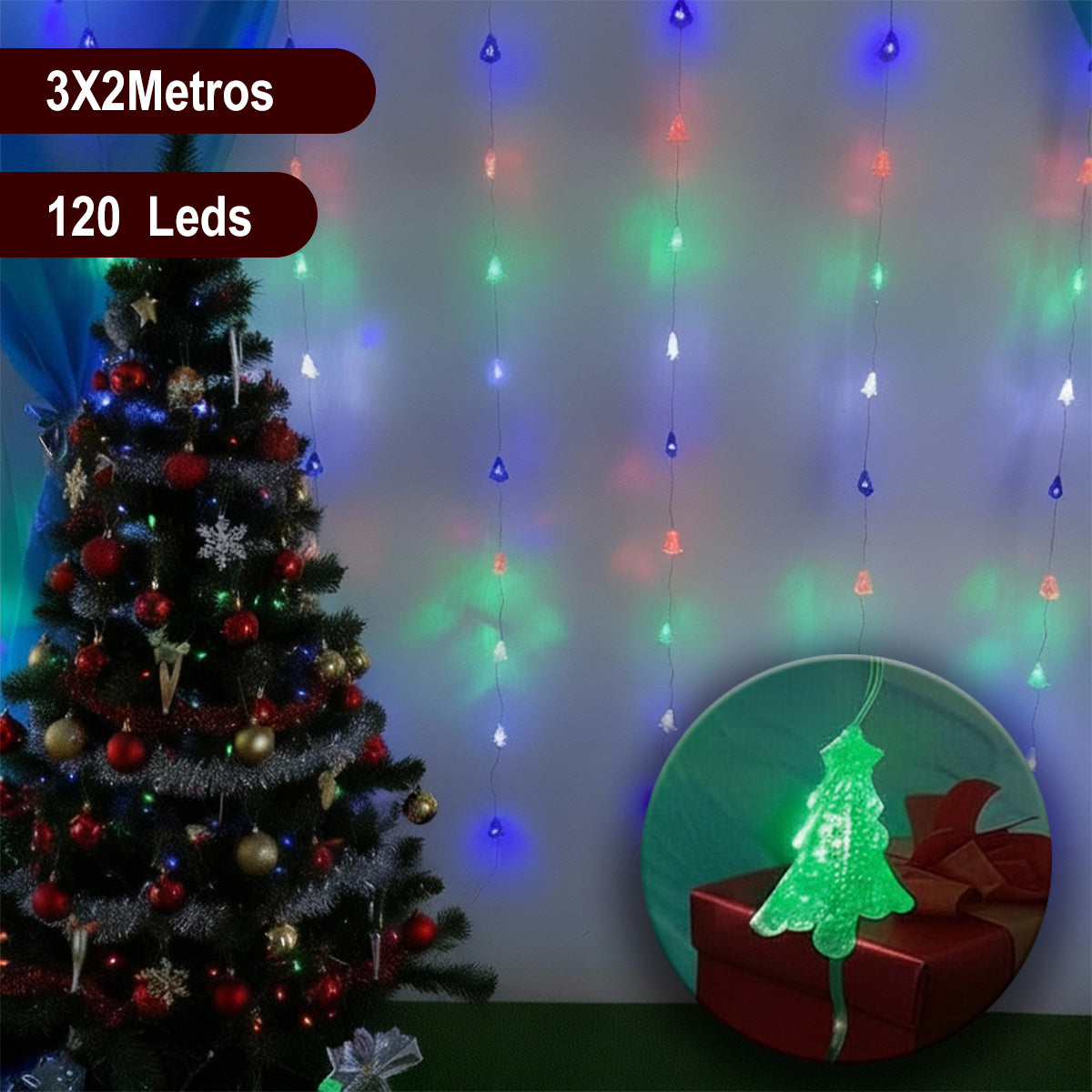 Cortina De Arboles Navideños 3X2M 120 LEDS Navidad Multicolor 1817