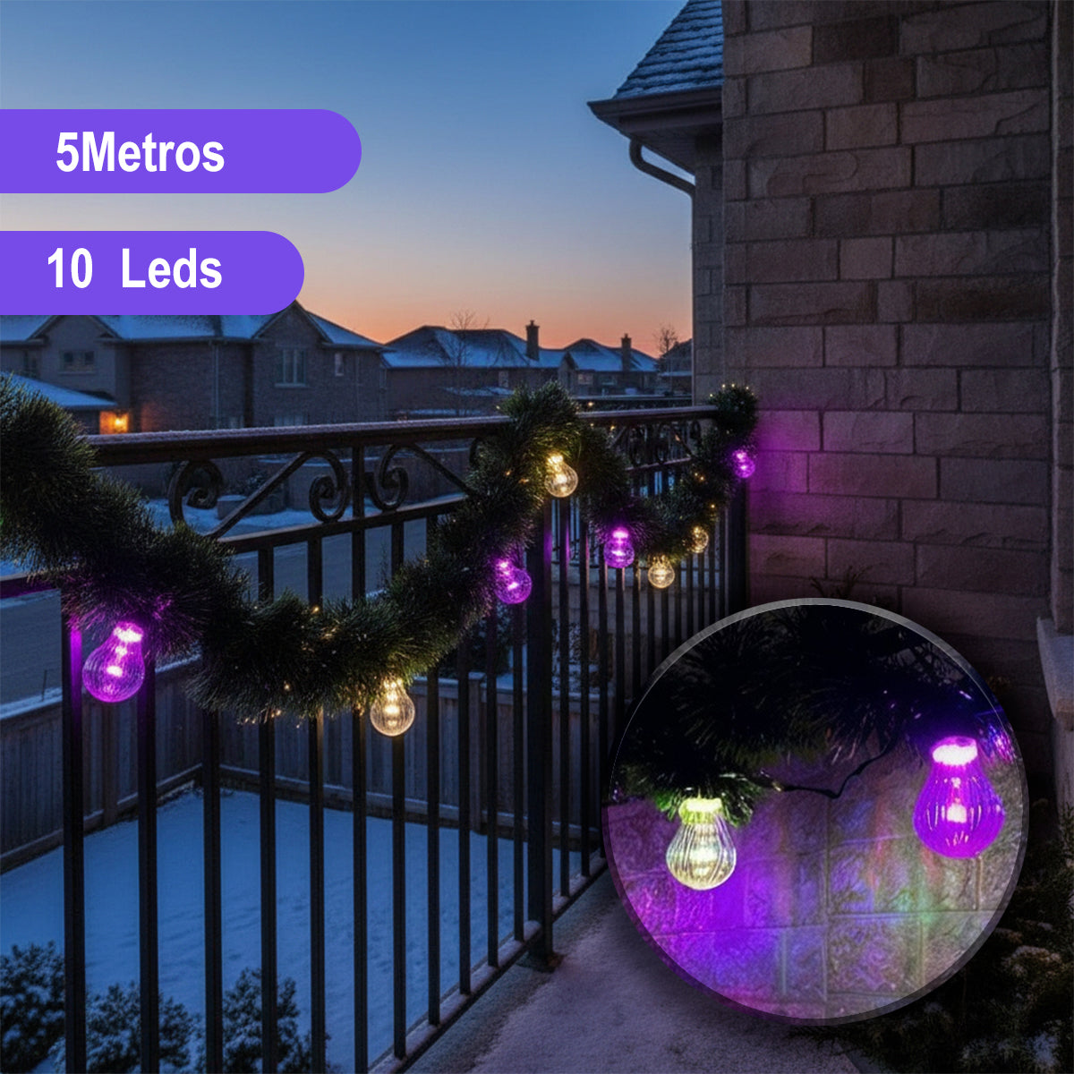 Extensión Bombillos 5 Metros X10 Luces Decoración Navidad Led Multicolor 1607