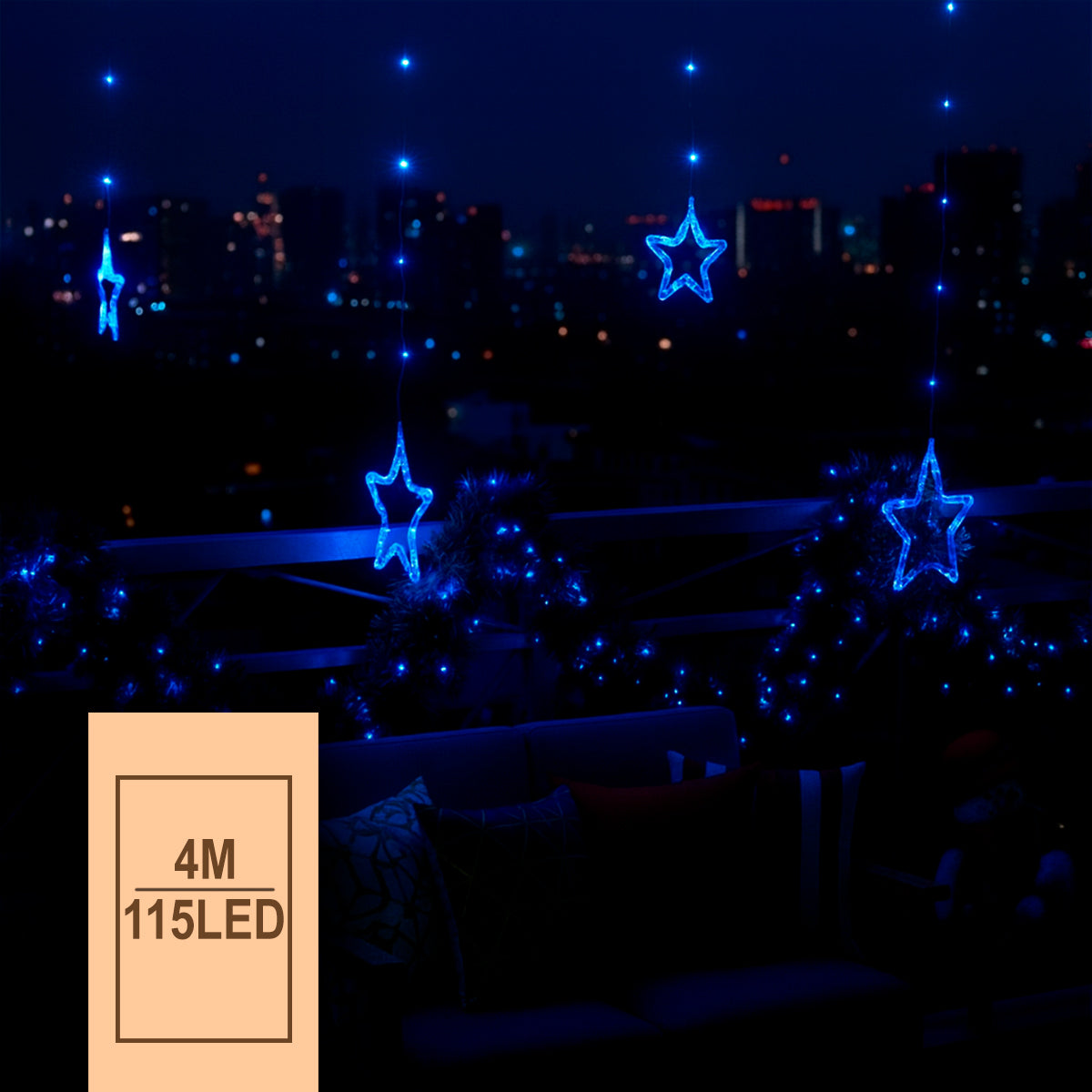 Cortina Intercalada Estrellas 4M Luces Micro Led Navidad 1743