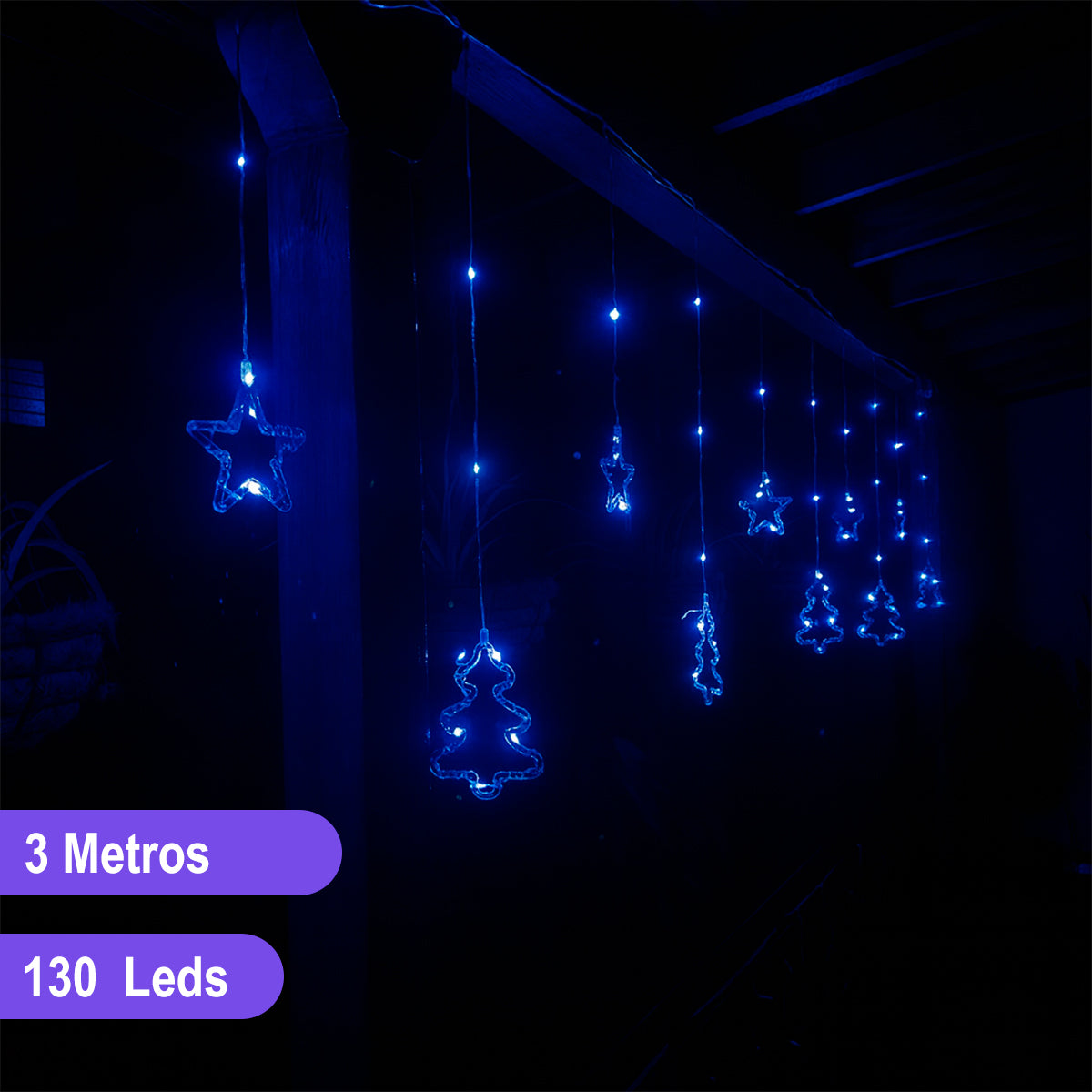 Cortina Intercalada de Arboles y Estrellas 3 M 130 LEDS Decoración Navidad 173
