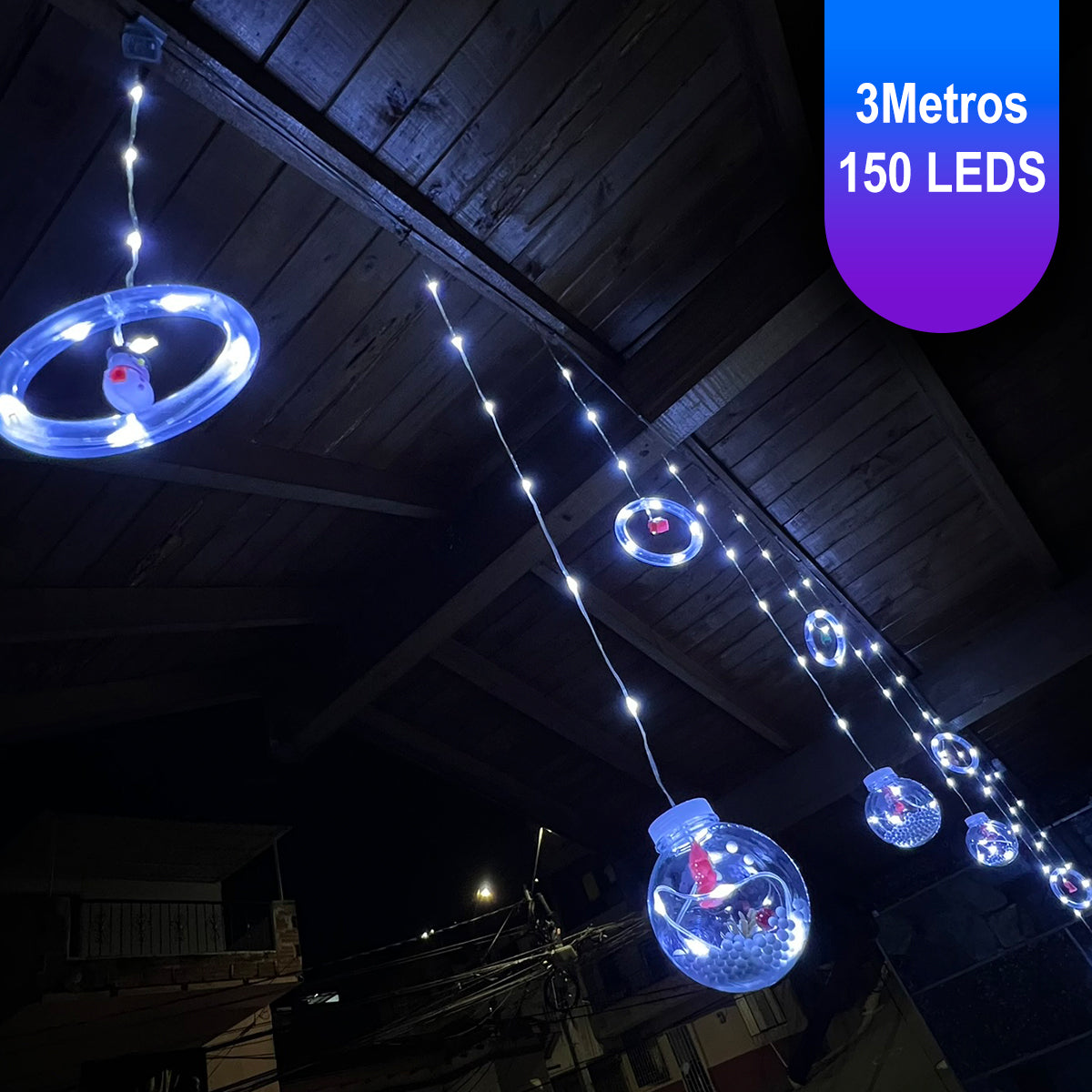 Cortina Intercalada Bolas con Aros 3M 150 LEDS 150