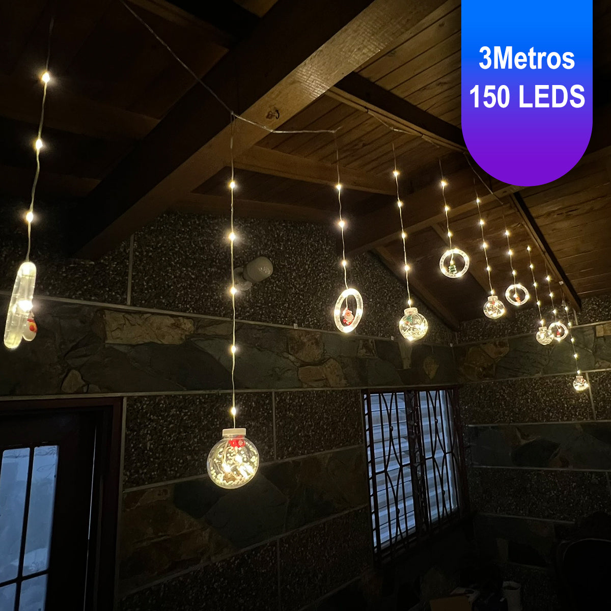 Cortina Intercalada Bolas con Aros 3M 150 LEDS 150