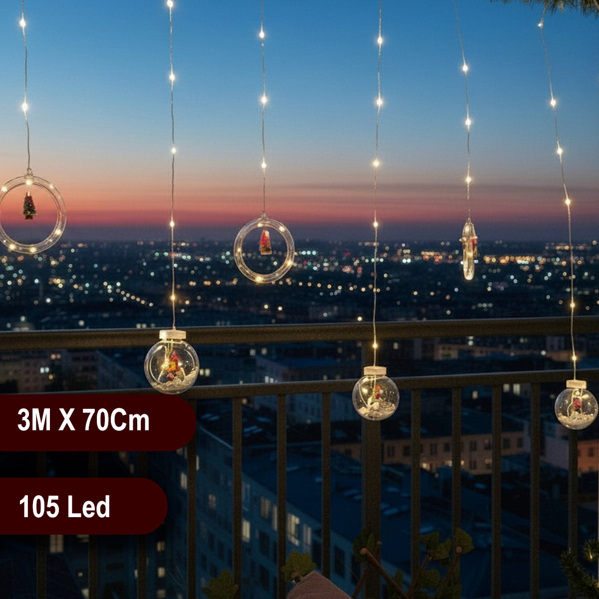 Cortina Intercalada Aros y Esferas 3M x 105 Led Navidad 1650A
