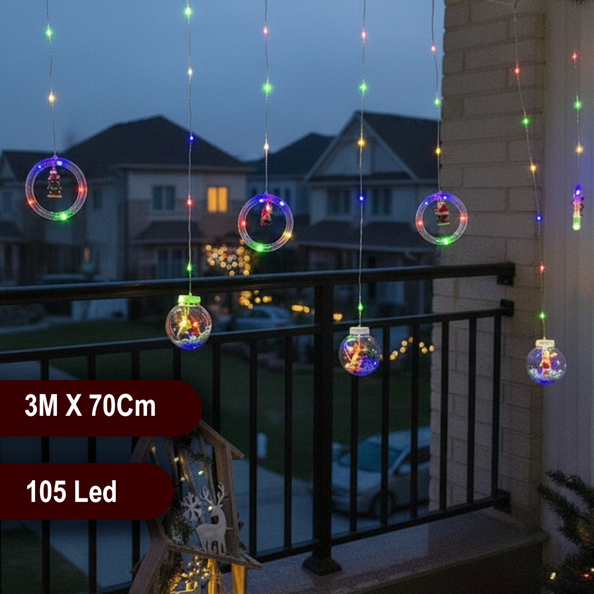 Cortina Intercalada Aros y Esferas 3M x 105 Led Navidad 1650A