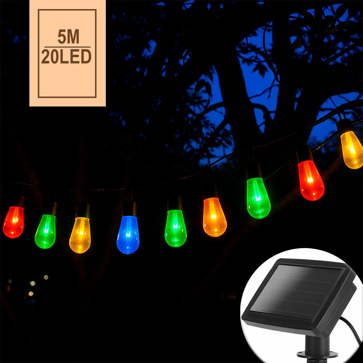 Extensión Luces Solares 5m Bombillos X20 Vintage INFN-13