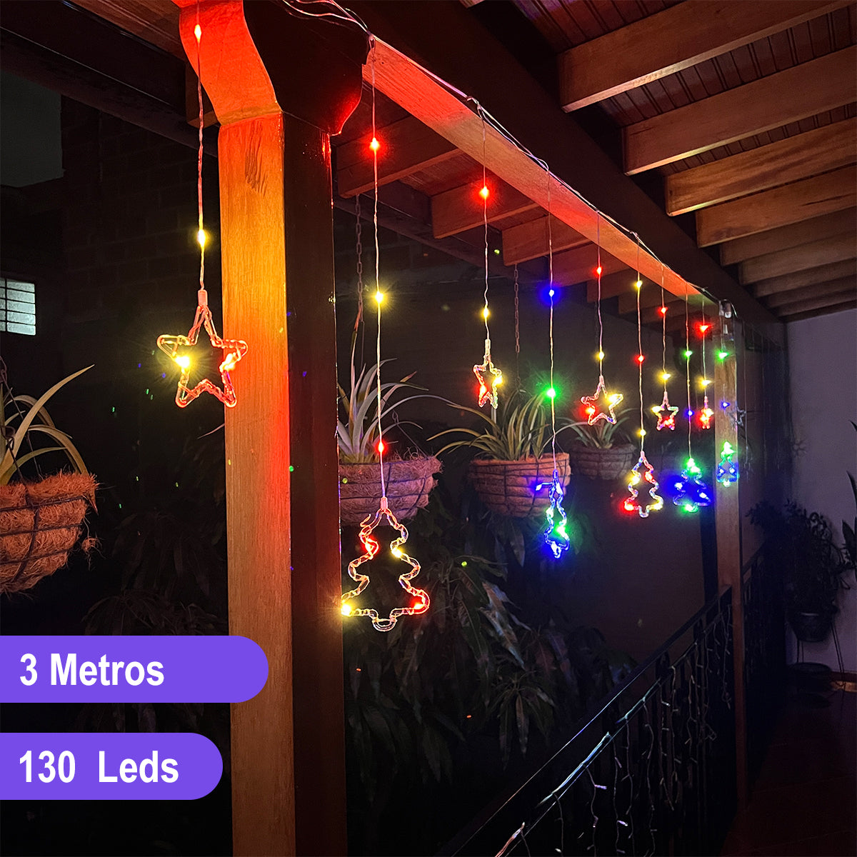 Cortina Intercalada de Arboles y Estrellas 3 M 130 LEDS Decoración Navidad 173