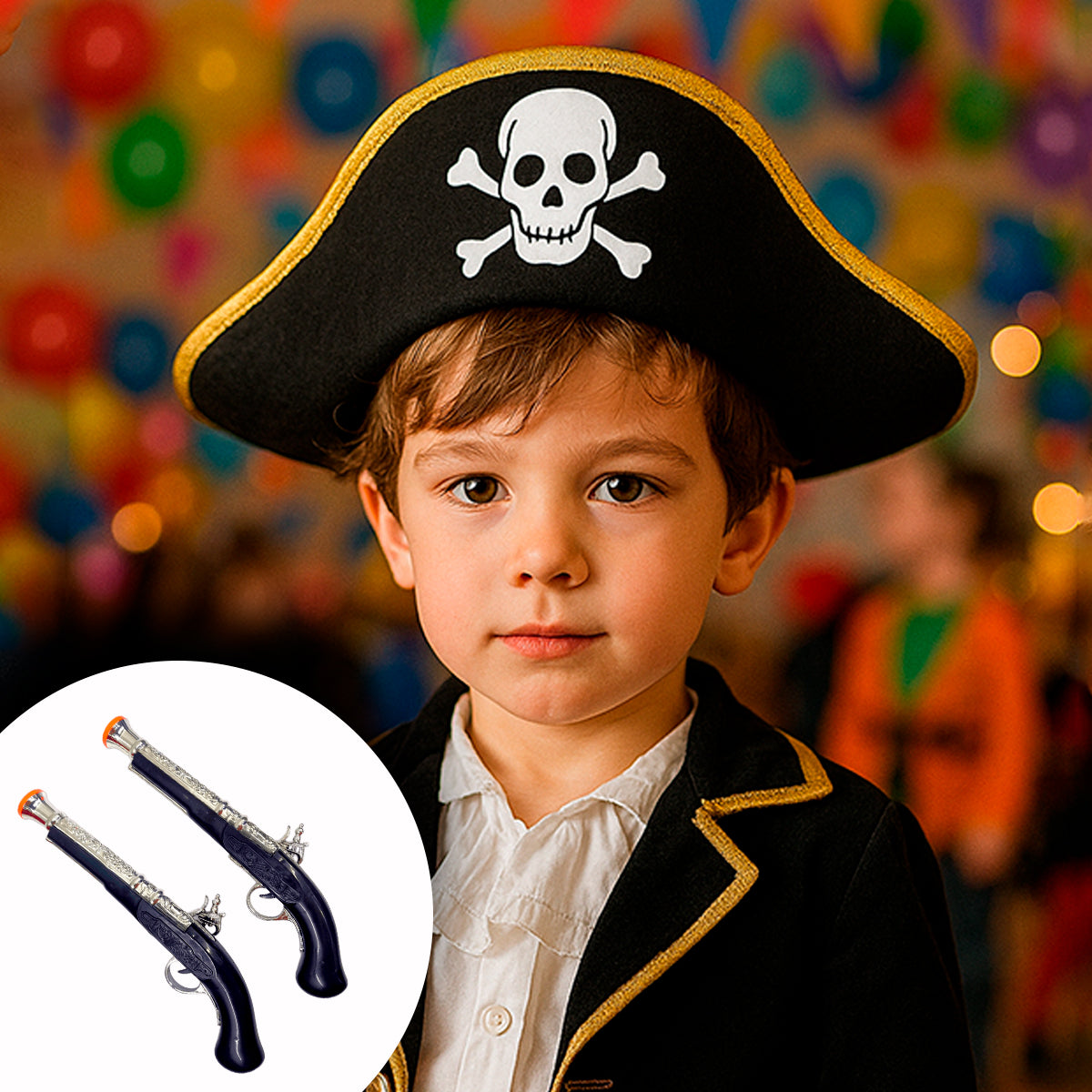 Kit Pirata para Niños Sombrero + 2 Pistolas de Juguete Halloween DK536/OF-1988