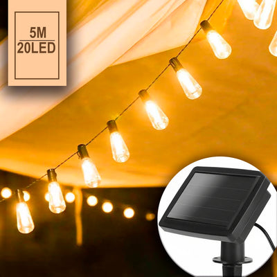 Extensión Luces Solares 5m Bombillos X20 Vintage INFN-13