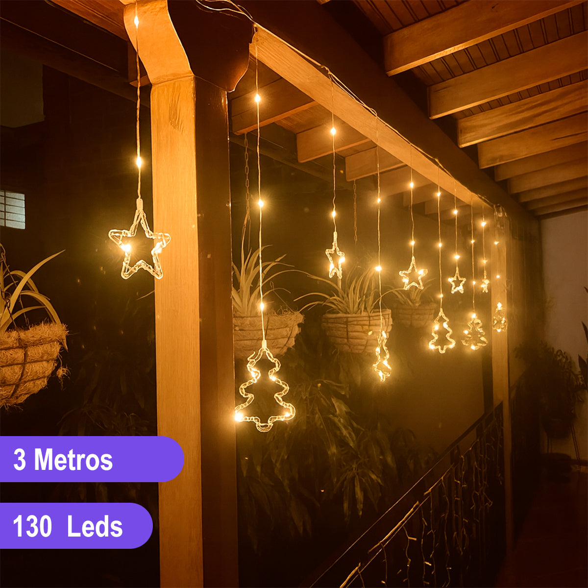 Cortina Intercalada de Arboles y Estrellas 3 M 130 LEDS Decoración Navidad 173