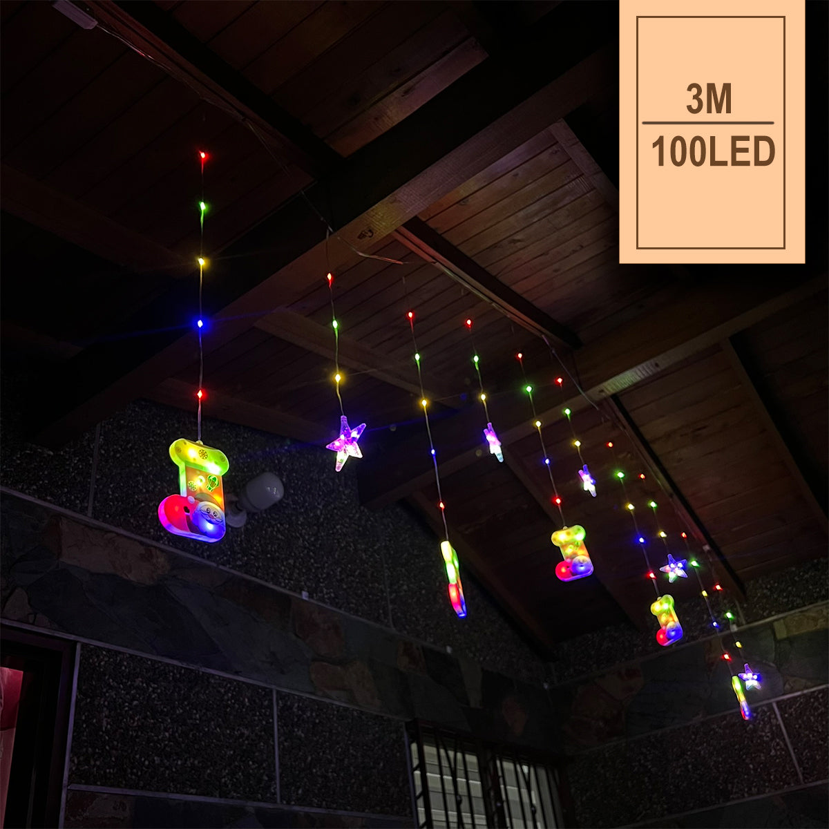 Cascada LED 3M Intercalada 100 Luces Figuras Navideñas Botas y Estrellas S4028TCB