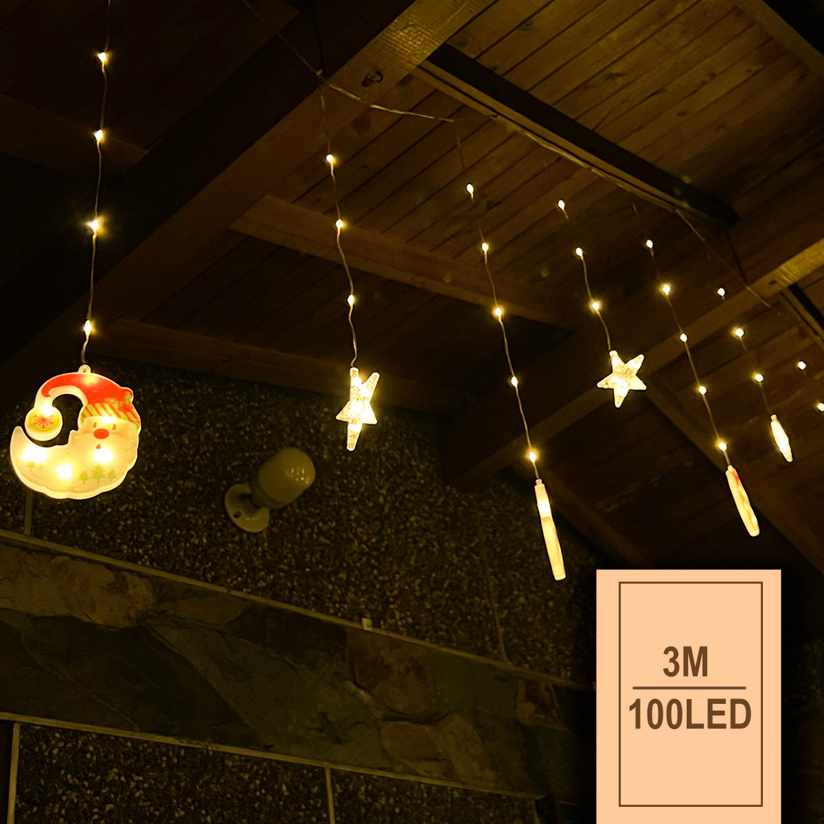 Cascada LED 3M Intercalada 100 Luces Figuras Navideñas Lunas y Estrellas S4028TCL