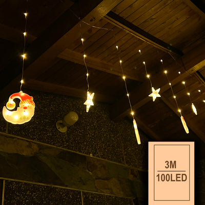 Cascada LED 3M Intercalada 100 Luces Figuras Navideñas Lunas y Estrellas S4028TCL
