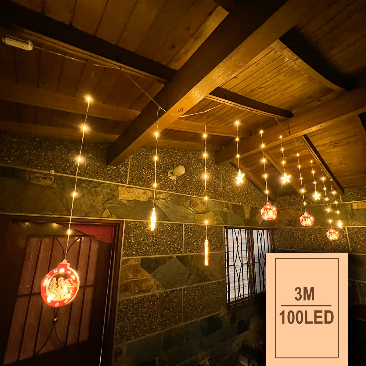 Cascada LED 3M Intercalada 100 Luces con Figuras Navideñas Círculos y Estrellas S4028TCE