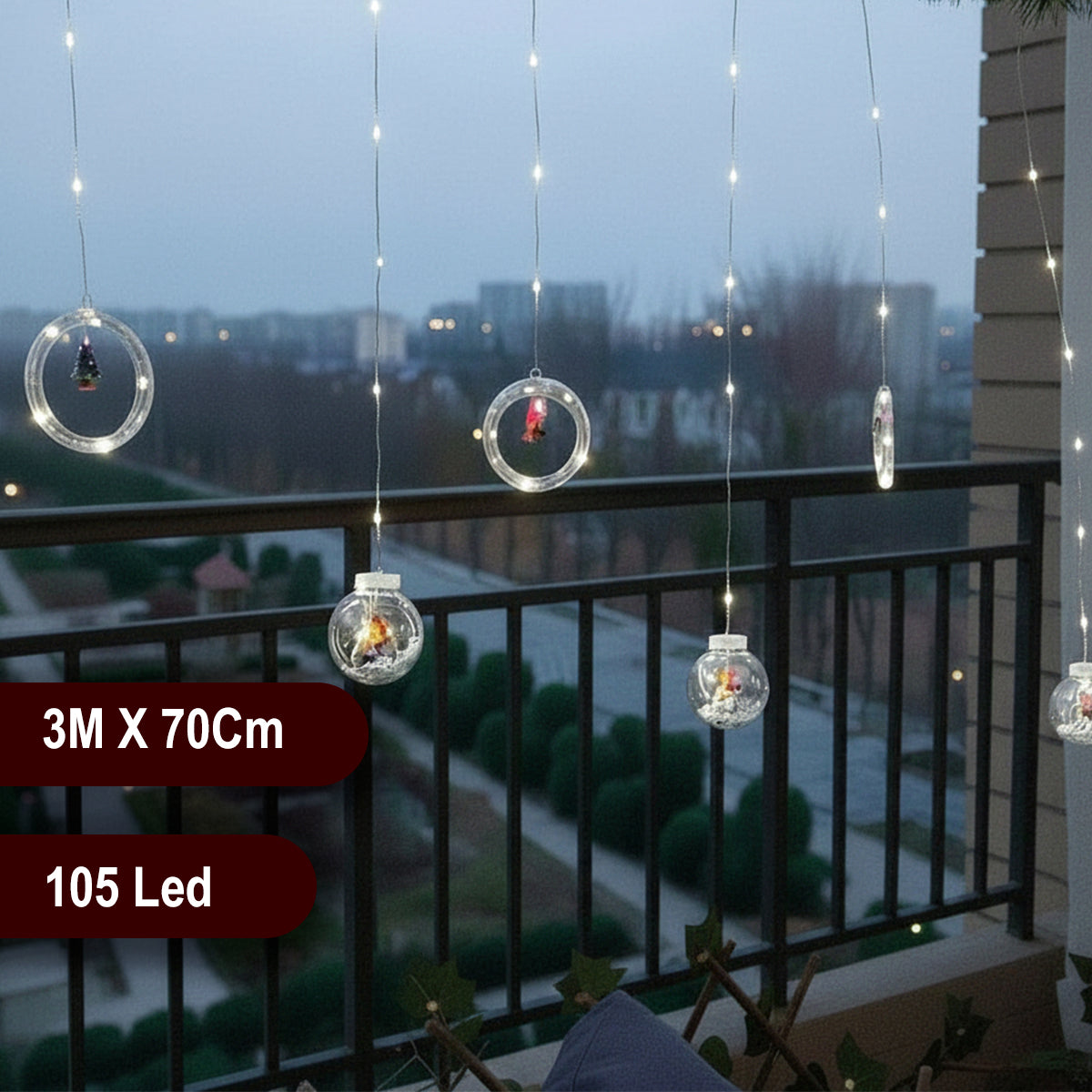 Cortina Intercalada Aros y Esferas 3M x 105 Led Navidad 1650A