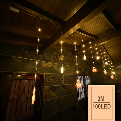 Cascada LED 3M Intercalada 100 Luces Figuras Navideñas Campanas y Estrellas S4028TCC