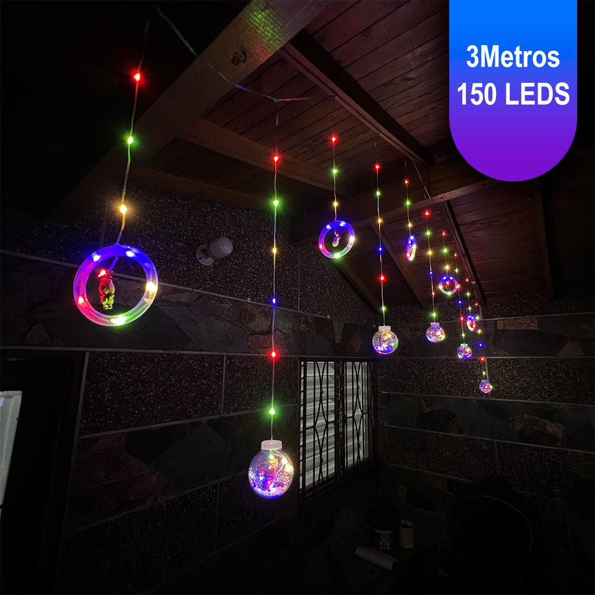 Cortina Intercalada Bolas con Aros 3M 150 LEDS 150