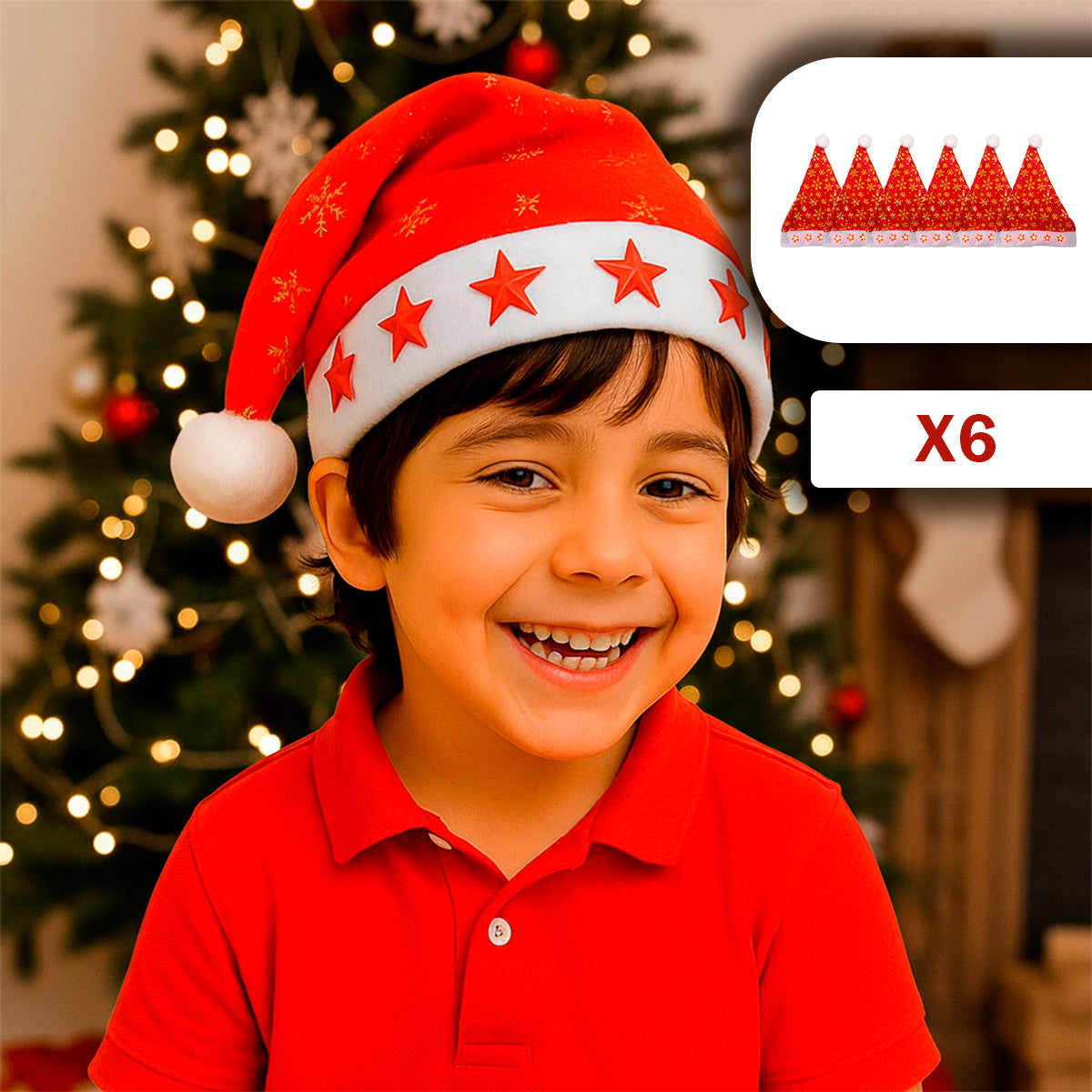 Gorro Navideño con Luces LED Estrellas Rojas GNEC001