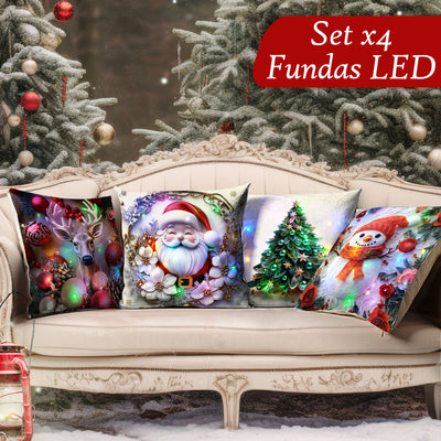 Set Fundas De Cojín Navideño Luces Micro Led Decoración SFN01