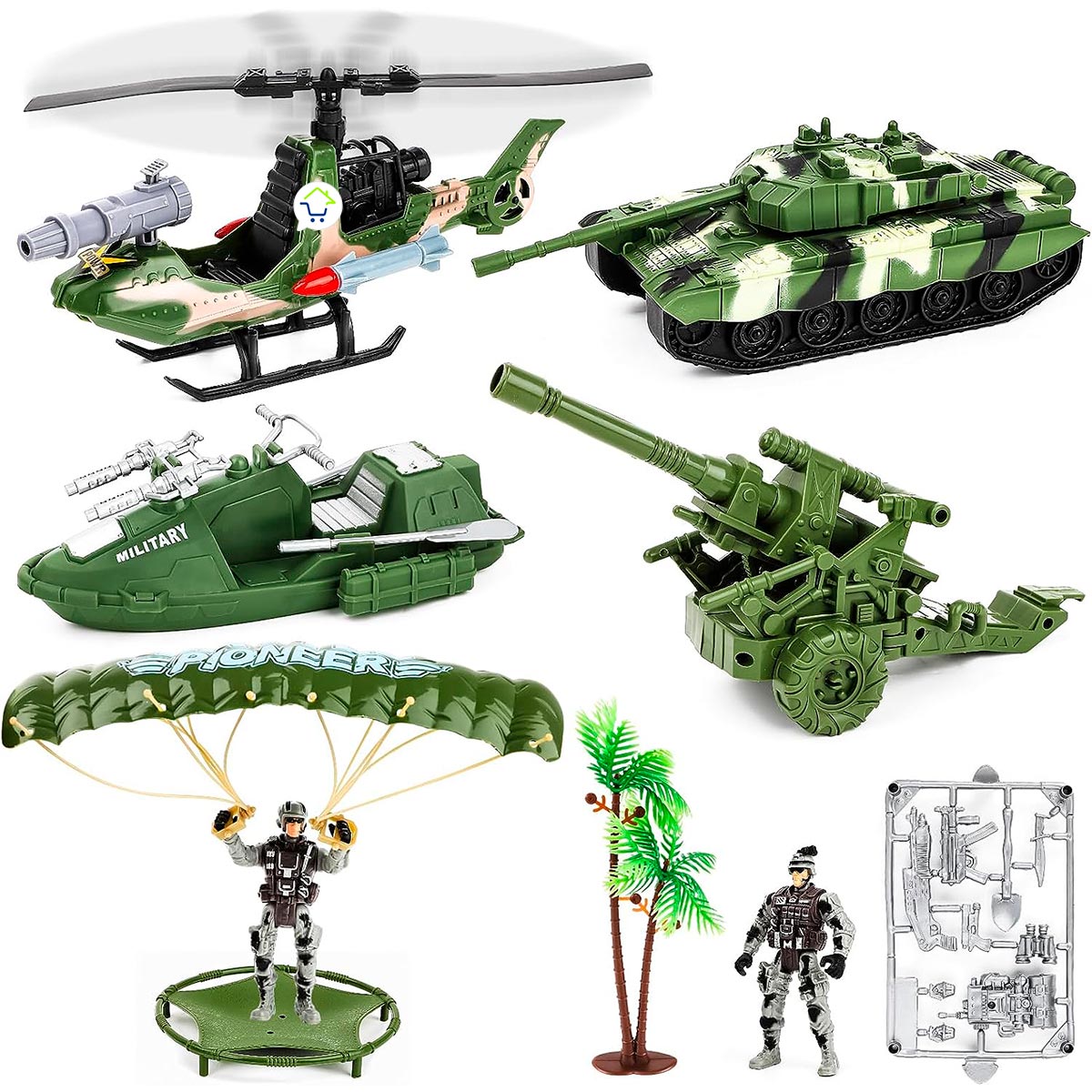 Set Militar x 9 Piezas Grandes Figuras de Acción Vehículos Juguete HWM2334