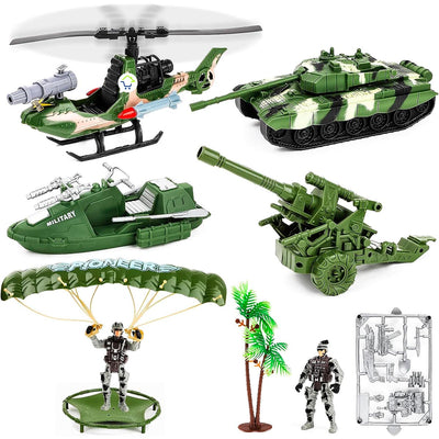 Set Militar x 9 Piezas Grandes Figuras de Acción Vehículos Juguete HWM2334