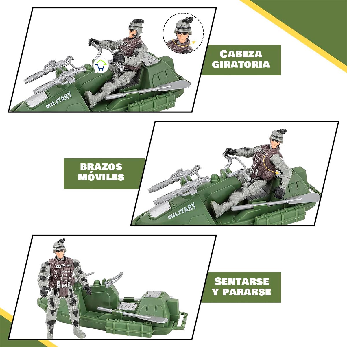 Set Militar x 9 Piezas Grandes Figuras de Acción Vehículos Juguete HWM2334