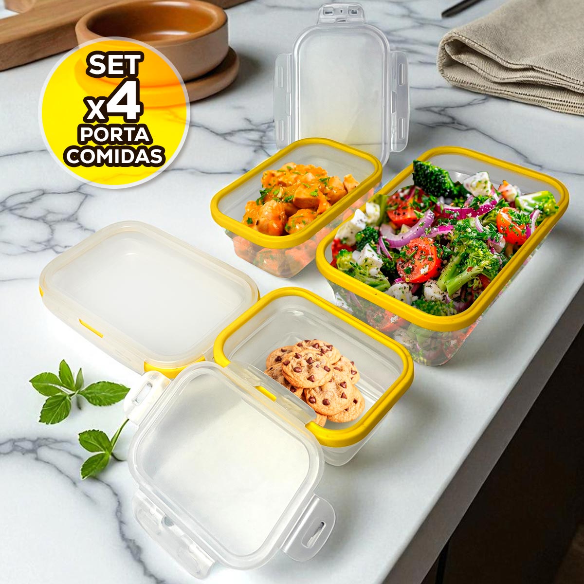 Set x4 Porta Comidas Plegables en Silicona Antiderrames  Prácticos y Reutilizables ST3PR
