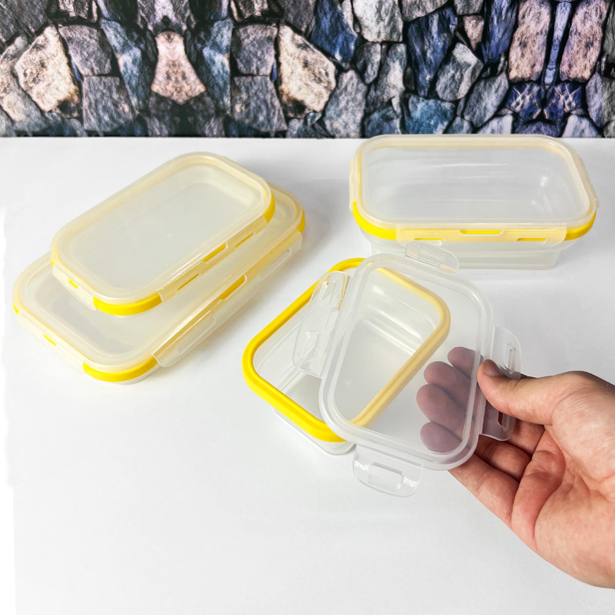 Set x4 Porta Comidas Plegables en Silicona Antiderrames  Prácticos y Reutilizables ST3PR