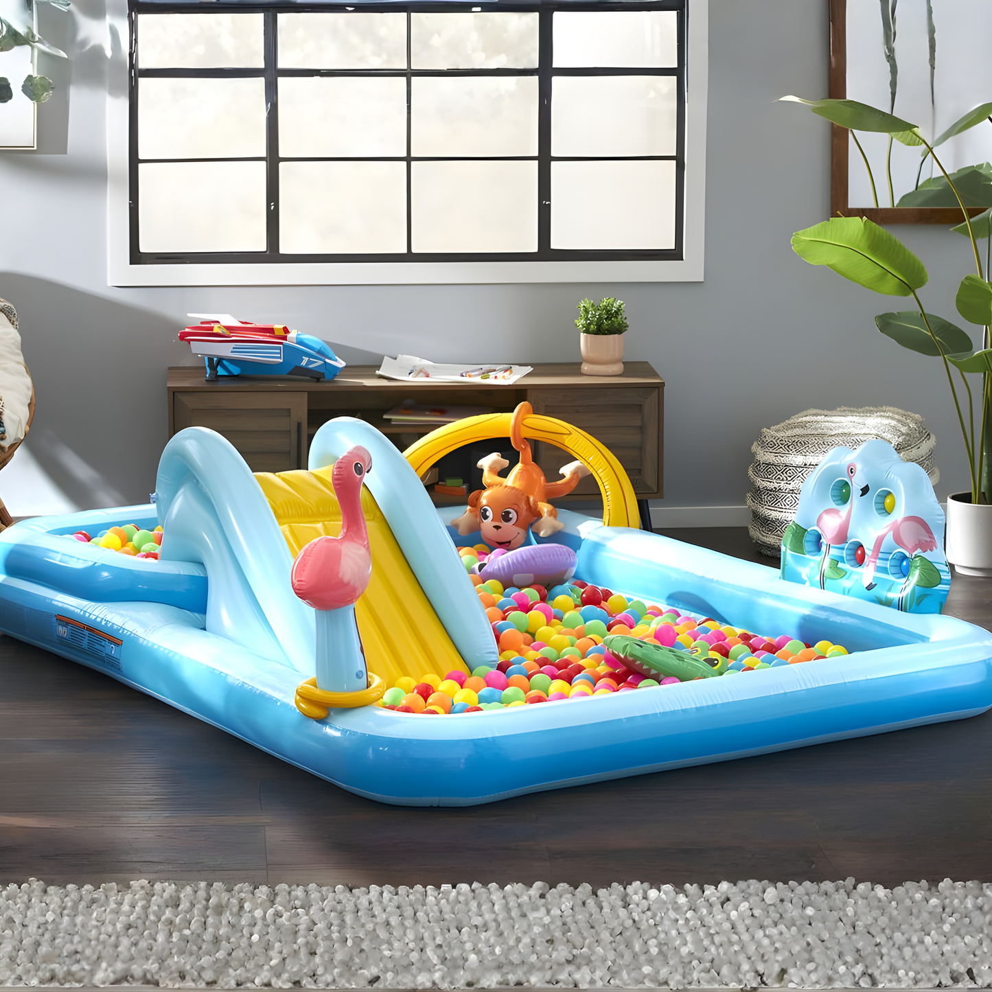 Piscina Inflable Infantil Centro de Juegos Jungla Tobogán Aros y Figuras Alberca 57161