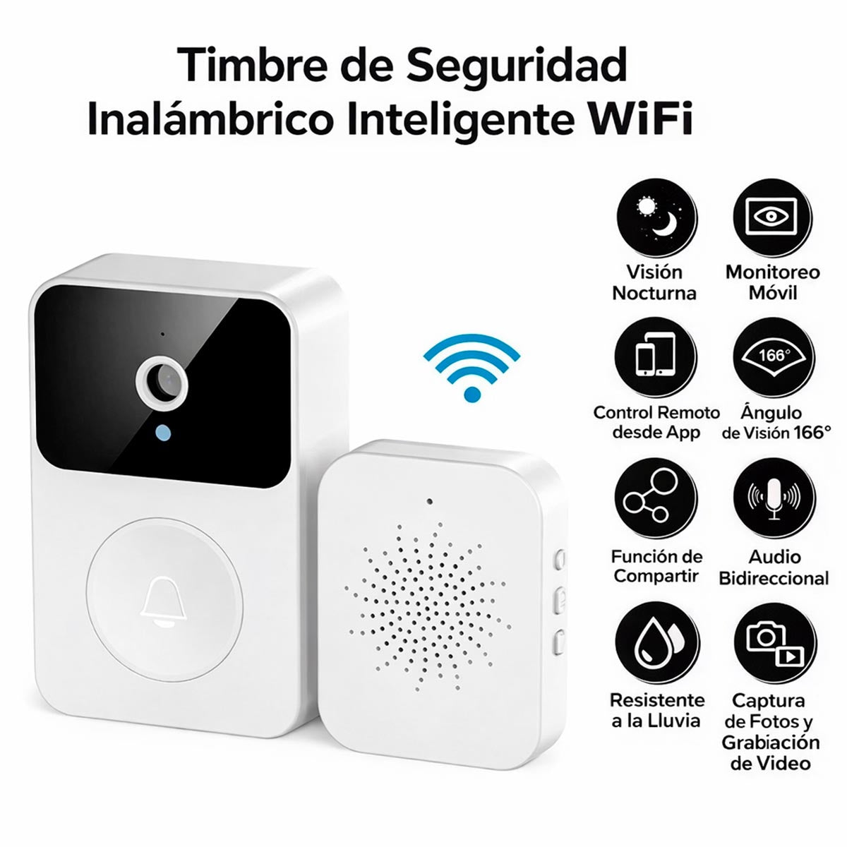 Timbre Inteligente WiFi con Cámara HD y Visión Nocturna Inalámbrico X9