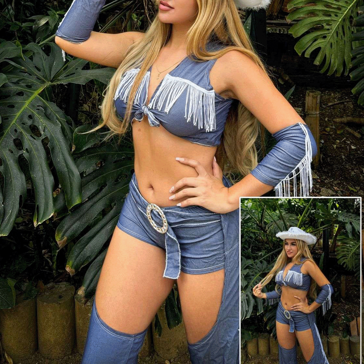 Disfraz Vaquera del Oeste Sexy Chamarra Azul Fiestas Halloween VQAZU