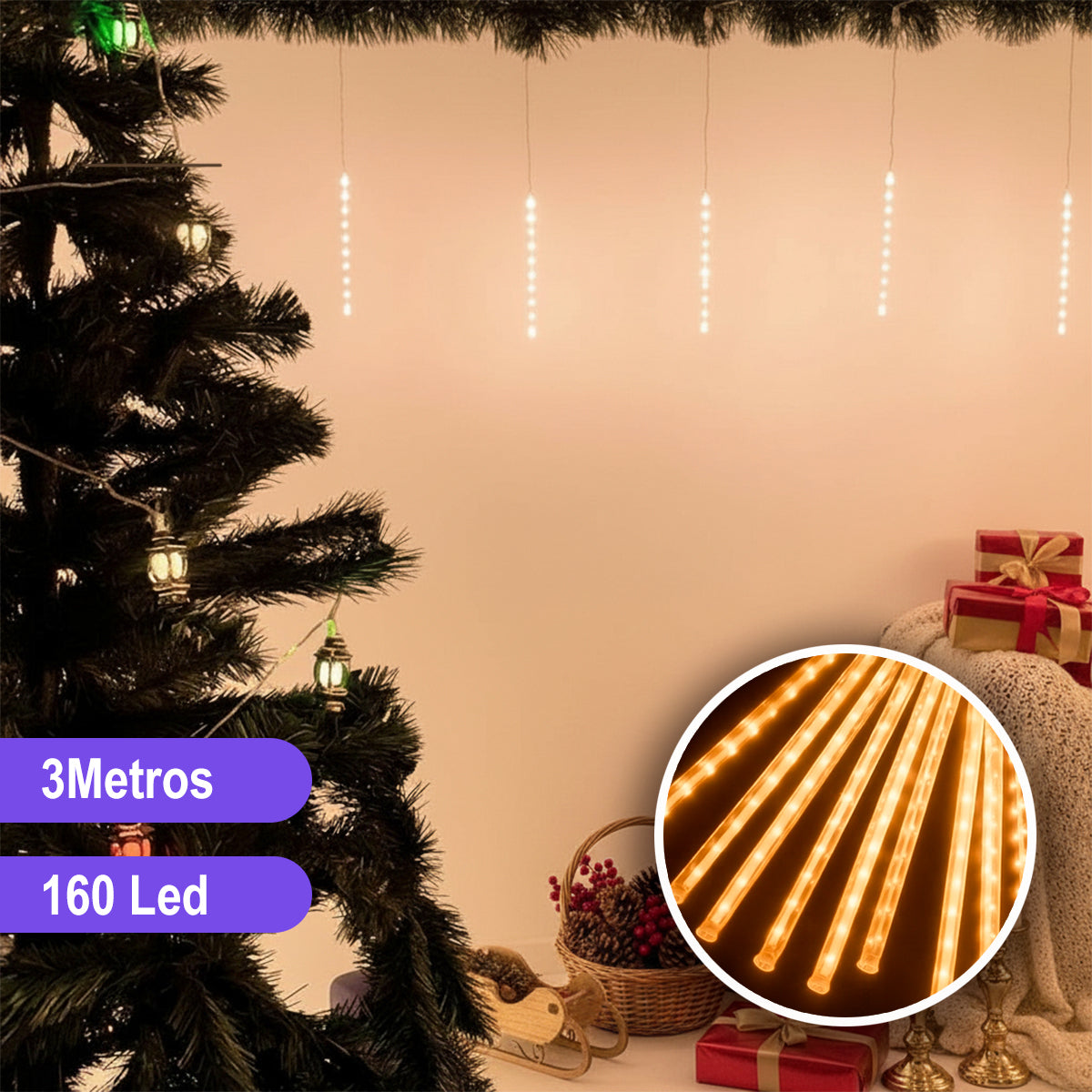 Luces Led Lágrima 3M Meteoro Computarizadas Decoración Navidad 50 cm 2306