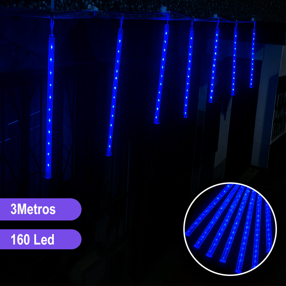 Luces Led Lágrima 3M Meteoro Computarizadas Decoración Navidad 50 cm 2306