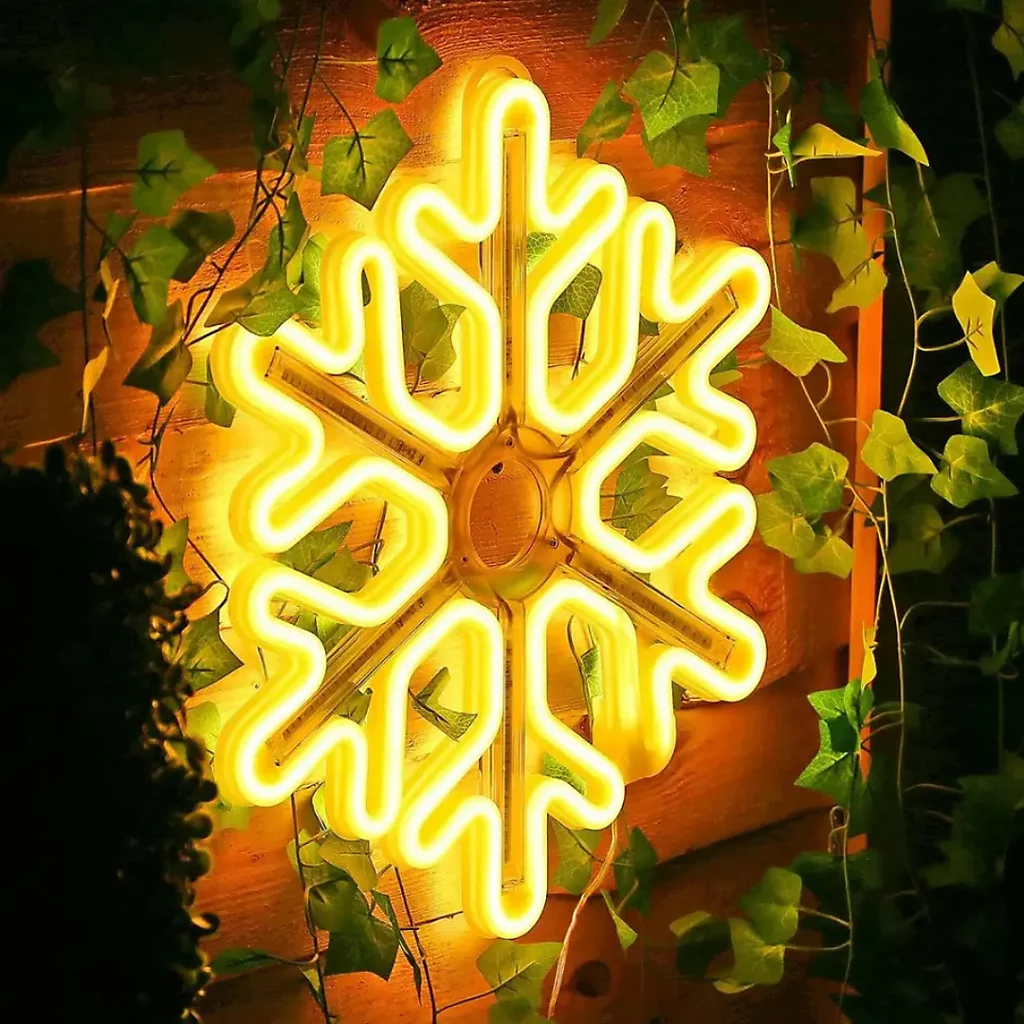 Luz LED Copo de Nieve Neón Cálido Decorativa Navidad Hogar S4010