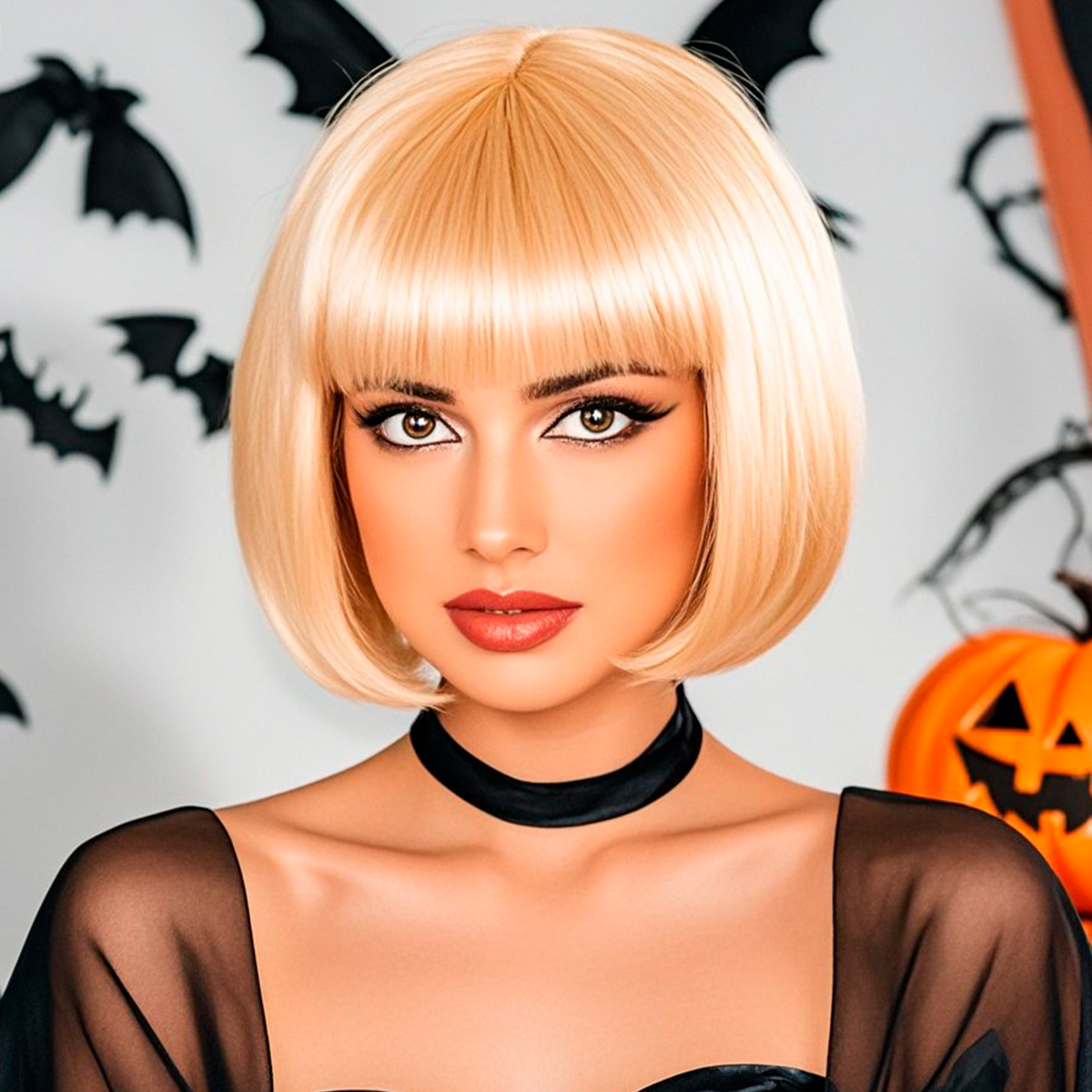 Peluca Corta Con Flequillo Fiesta Halloween Disfraces KL1027-40