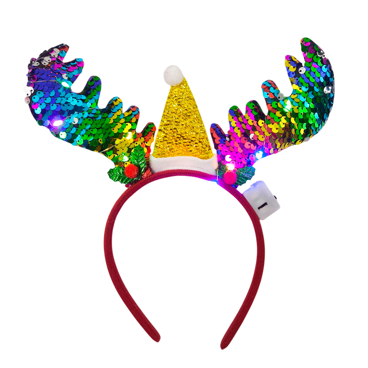 Diadema Navideña LED Cuernos de Reno y Gorrito Lentejuelas DRS01