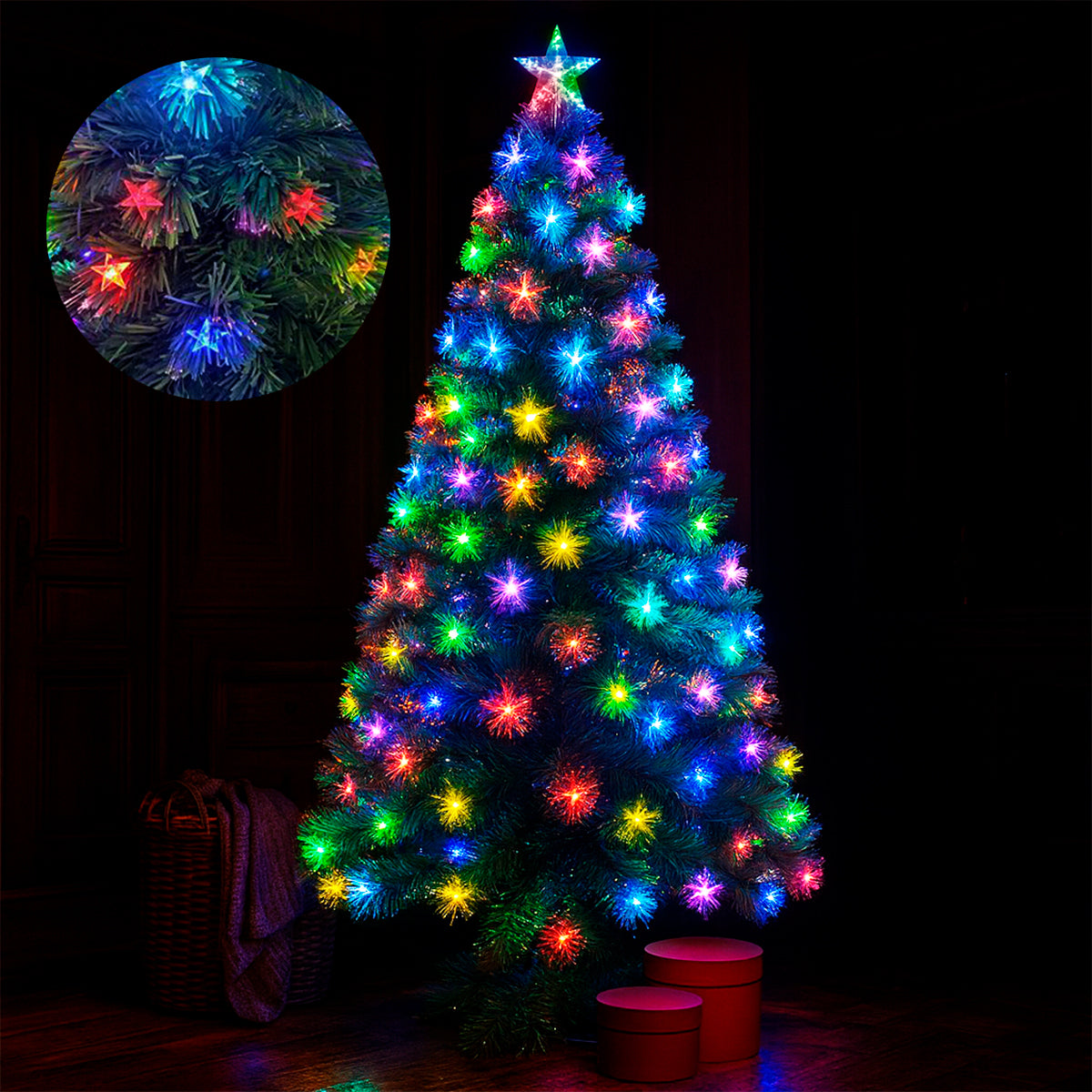 Árbol Navidad Fibra Óptica 1.8m Estrellas Tupido T797-180