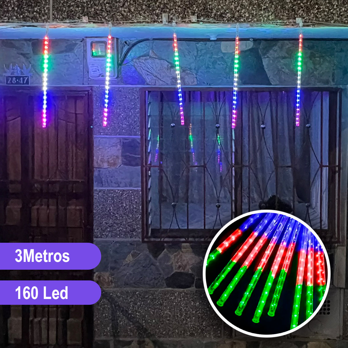 Luces Led Lágrima 3M Meteoro Computarizadas Decoración Navidad 50 cm 2306